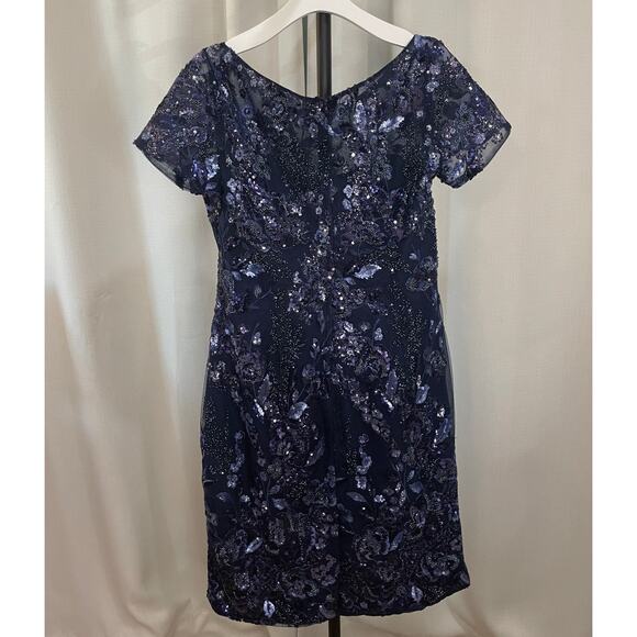 La Femme Short Beaded Lace Dress Illusion Top & Sleeves Plus Size 16 NWT Altered - Picture 9 of 14